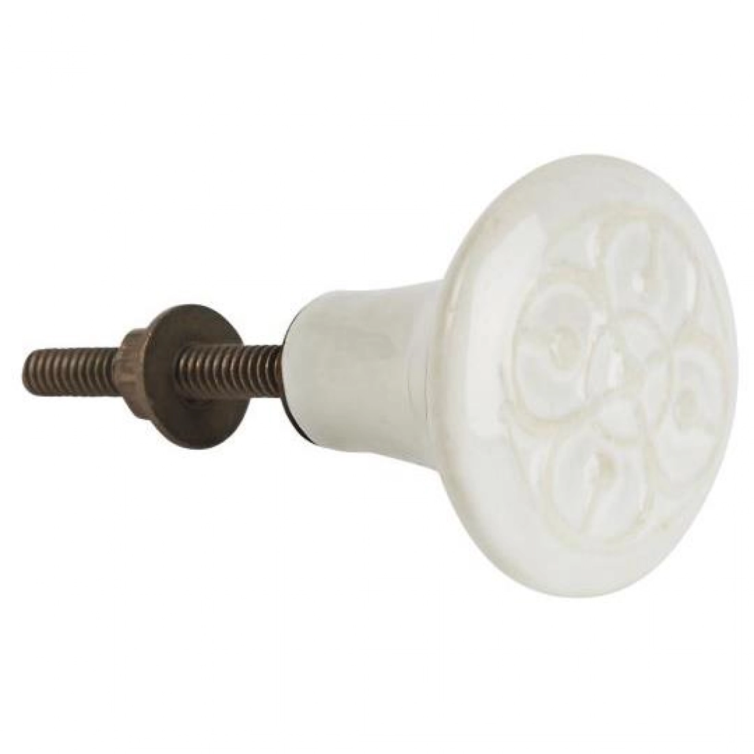 Biela keramick&aacute; knopka s ornamentom