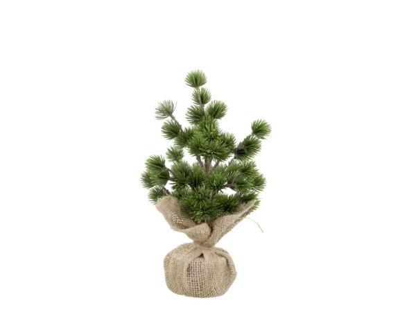 mal&yacute; zelen&yacute; c&eacute;drov&yacute;  stromček v jute 20 cm