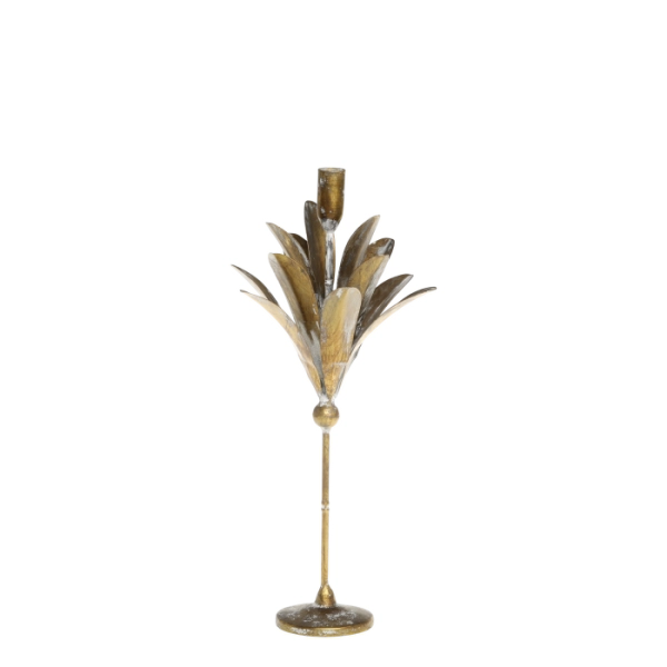 Mosadzn&yacute; vysok&yacute; svietnik s l&iacute;stkami