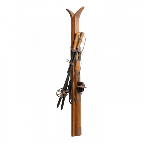 Vintage dreven&eacute;  lyže s palicami na dekor&aacute;ciu