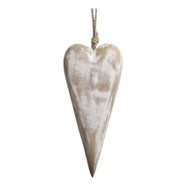 dreven&eacute; srdiečko s bielou patinou 22cm