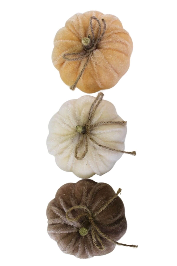 Zamatov&eacute;  kr&eacute;movo-hned&eacute; dekoračn&eacute; tekvičky 9ks 8cm