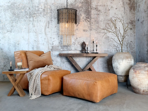 Lounge Pouffe v koňakovej koži 