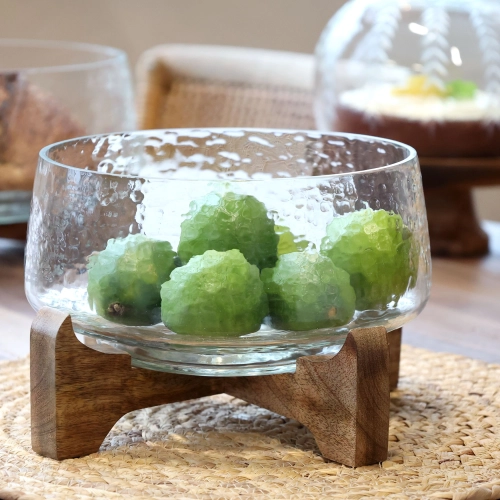 dizajnov&yacute; sklenen&aacute; misa  na podstavci z mangov&eacute;ho dreva 