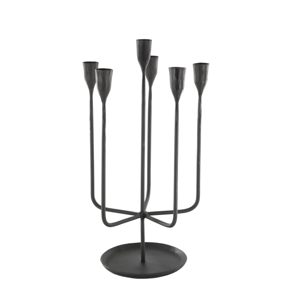 kovov&yacute; čierny 6 ramenn&yacute; svietnik 